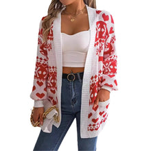 Charger l&#39;image dans la galerie, 2024 Christmas Clothes Women&#39;s Open Front Cardigan Knitwear Lantern Sleeve Xmas Printed Oversized Deer Sweater Pockets Knitted
