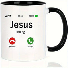 Charger l&#39;image dans la galerie, 1pc Ceramic Coffee Mug with Jesus Calling Design - Durable Cup for Hot Beverages, Novelty Religious Theme, Great for Gifts and Daily Use - Accept Decline Caller ID Graphic
