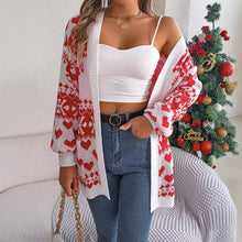 Charger l&#39;image dans la galerie, 2024 Christmas Clothes Women&#39;s Open Front Cardigan Knitwear Lantern Sleeve Xmas Printed Oversized Deer Sweater Pockets Knitted
