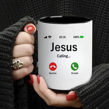 Charger l&#39;image dans la galerie, 1pc Ceramic Coffee Mug with Jesus Calling Design - Durable Cup for Hot Beverages, Novelty Religious Theme, Great for Gifts and Daily Use - Accept Decline Caller ID Graphic
