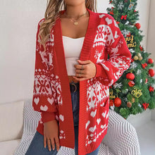 Charger l&#39;image dans la galerie, 2024 Christmas Clothes Women&#39;s Open Front Cardigan Knitwear Lantern Sleeve Xmas Printed Oversized Deer Sweater Pockets Knitted
