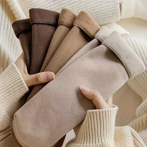 5 Pairs Women's Plus Simple Socks, Plus Size Solid Plush Lined Thick Warm Floor Snow Socks for Fall & Winter