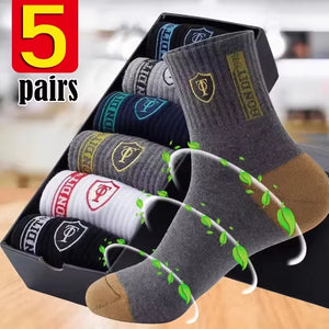 Cotton Sock for Men Sport Breathable Soft Letter Fashion Sneakers High Elastic Middle Tube Stocking Towel Sox Summer Running