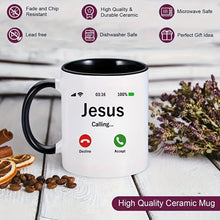 Charger l&#39;image dans la galerie, 1pc Ceramic Coffee Mug with Jesus Calling Design - Durable Cup for Hot Beverages, Novelty Religious Theme, Great for Gifts and Daily Use - Accept Decline Caller ID Graphic
