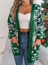 Charger l&#39;image dans la galerie, 2024 Christmas Clothes Women&#39;s Open Front Cardigan Knitwear Lantern Sleeve Xmas Printed Oversized Deer Sweater Pockets Knitted
